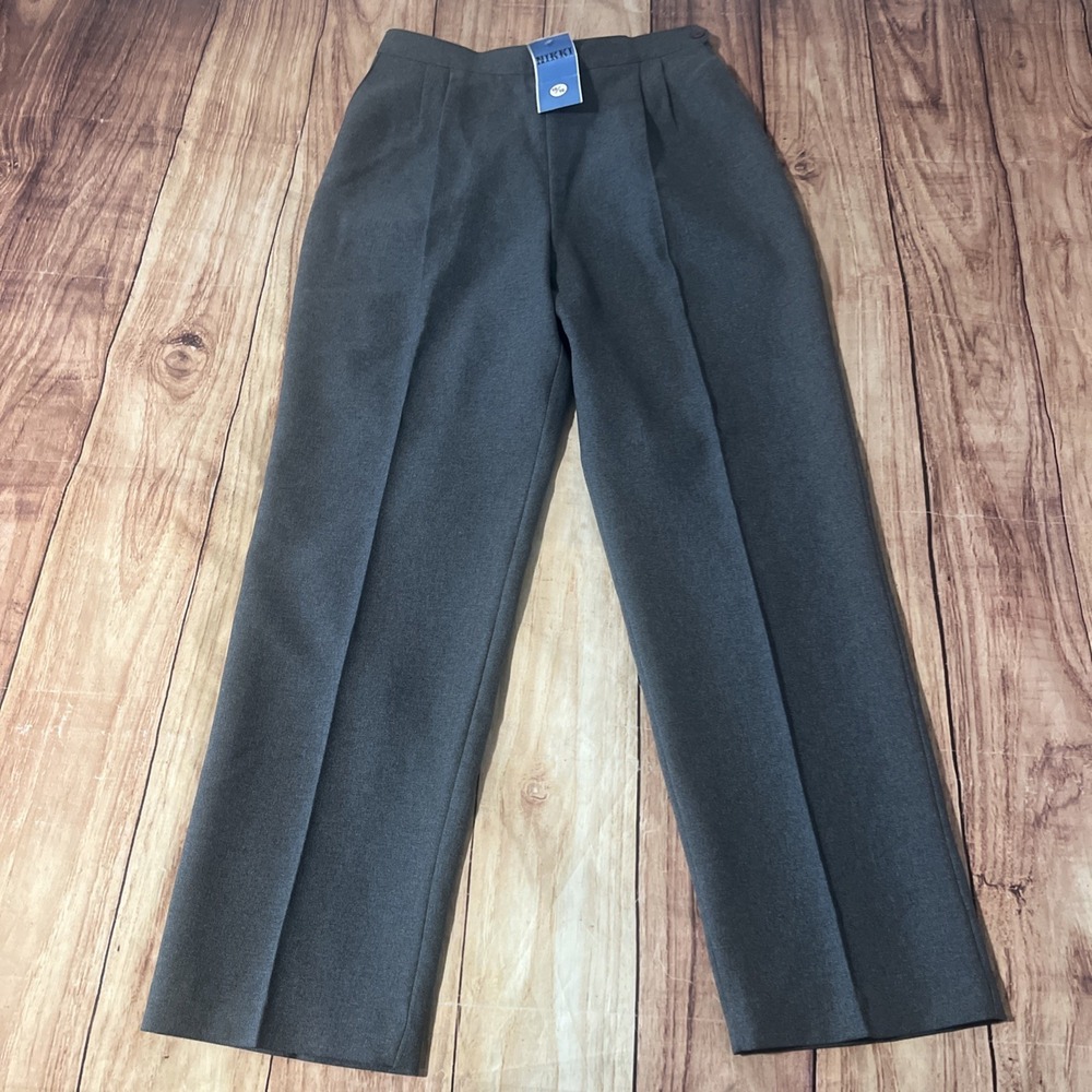 Nikki Women's Pants Sz 16 Gray Twill Button Pleated Straight-Leg